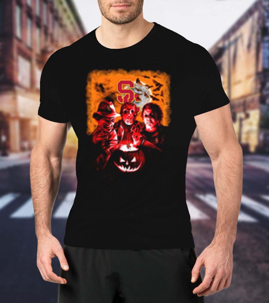 USC Trojans Halloween Freddy Krueger Jason Voorhees Michael Myers Horror Movies T-Shirt