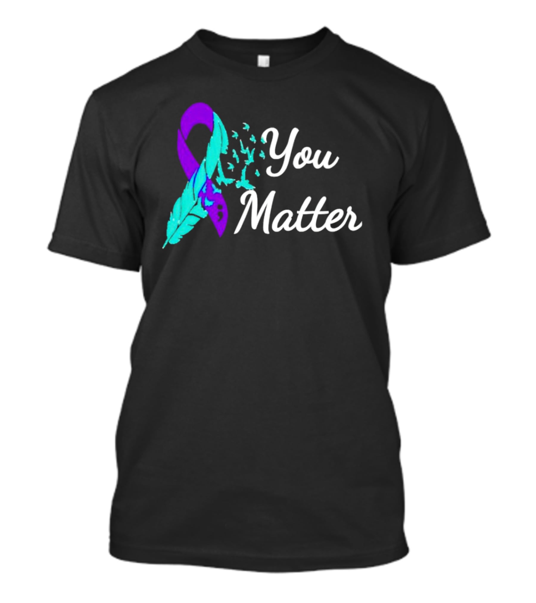 You Matter Suicide Prevention Purple Teal Ribbon Feather And Birds T-Shirt
