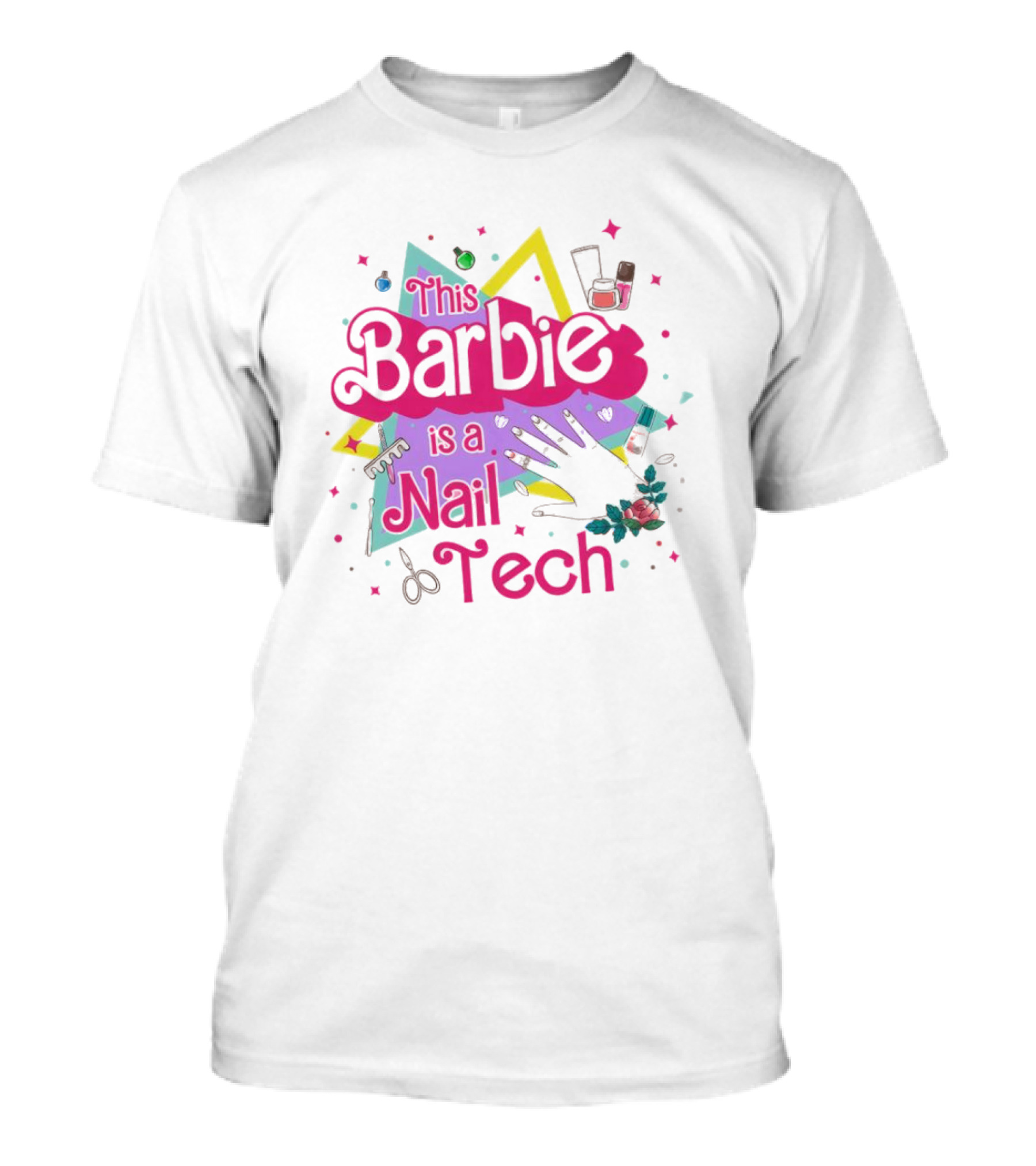 This Barbie Is A Nail Tech With Starburst And Nail Polish Icons T-Shirt
