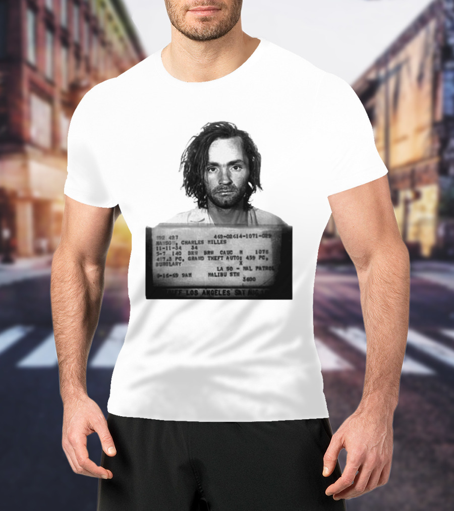 Charles Manson Mugshot Los Angeles Police Department Booking 1969 T-Shirt