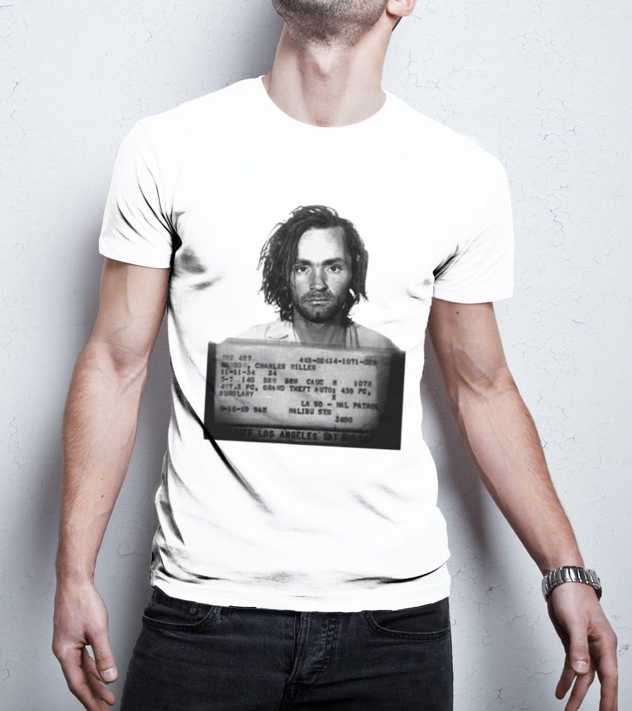 Charles Manson Mugshot Los Angeles Police Department Booking 1969 T-Shirt