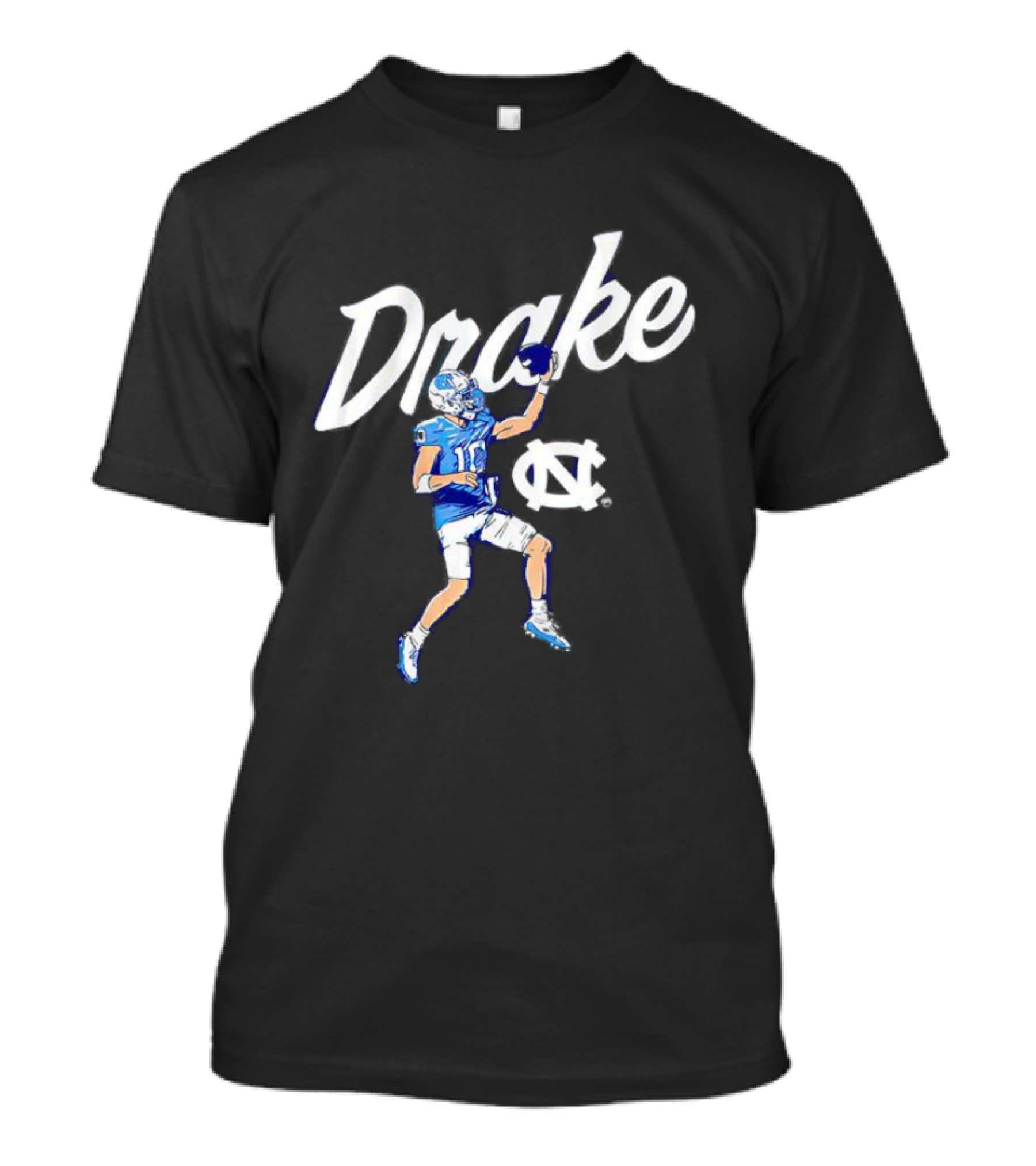 Drake Maye UNC Finger Roll Football Action T-Shirt