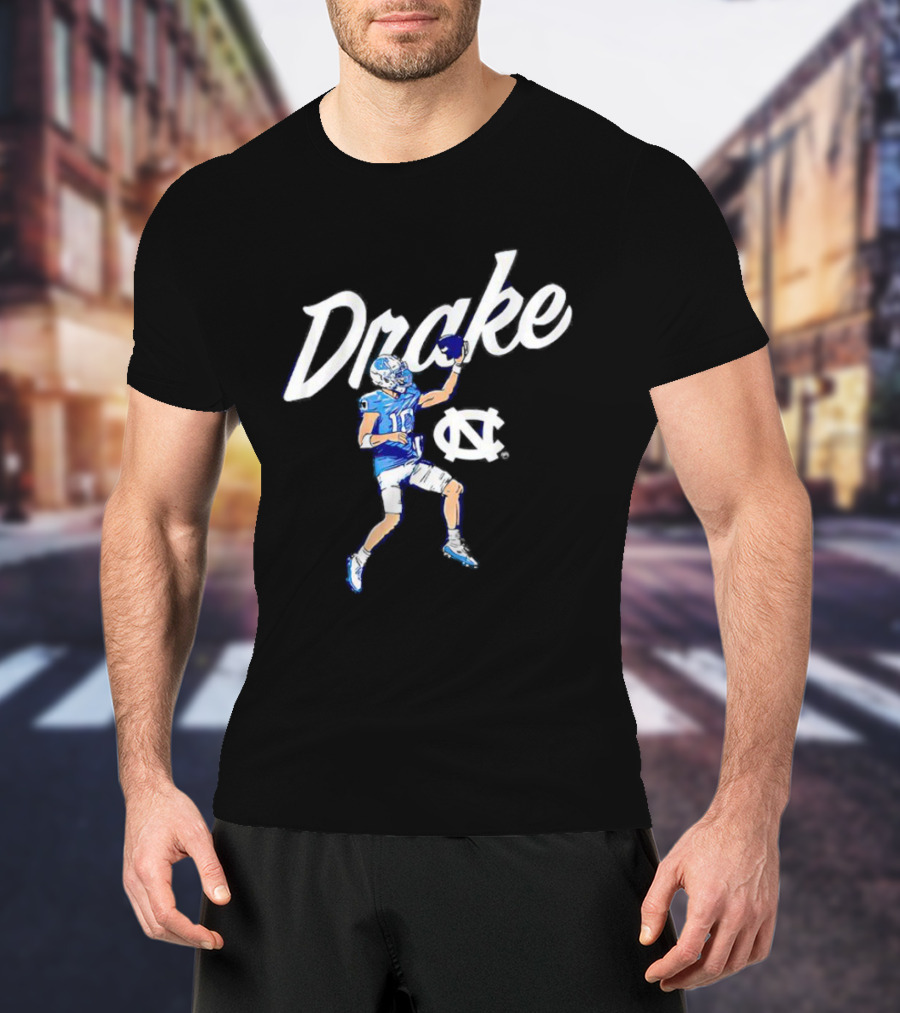 Drake Maye UNC Finger Roll Football Action T-Shirt