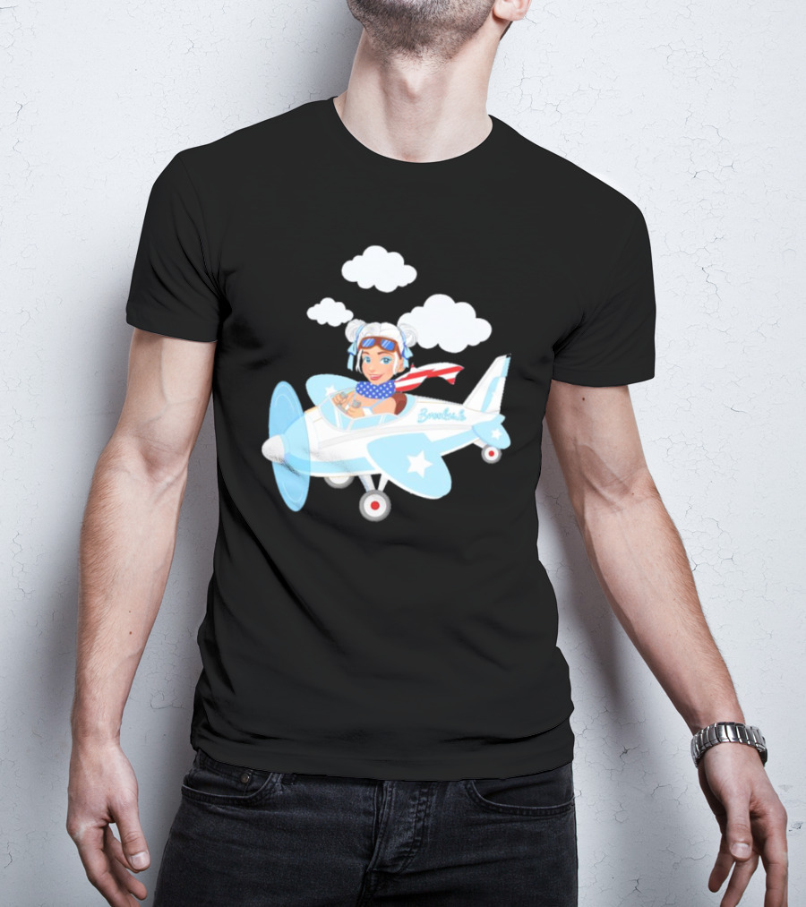 Flying In The USA Xia Brookside Pilot Airplane Cartoon Clouds T-Shirt