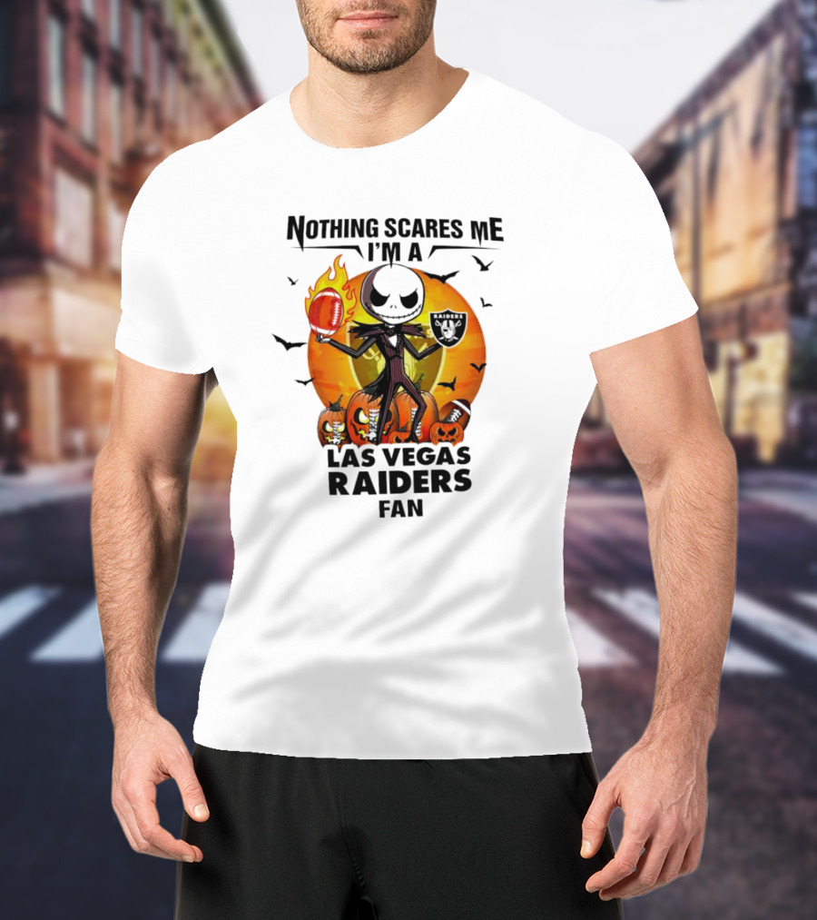 Nothing Scares Me I'm A Las Vegas Raiders Fan Halloween Jack Skellington Pumpkins T-Shirt