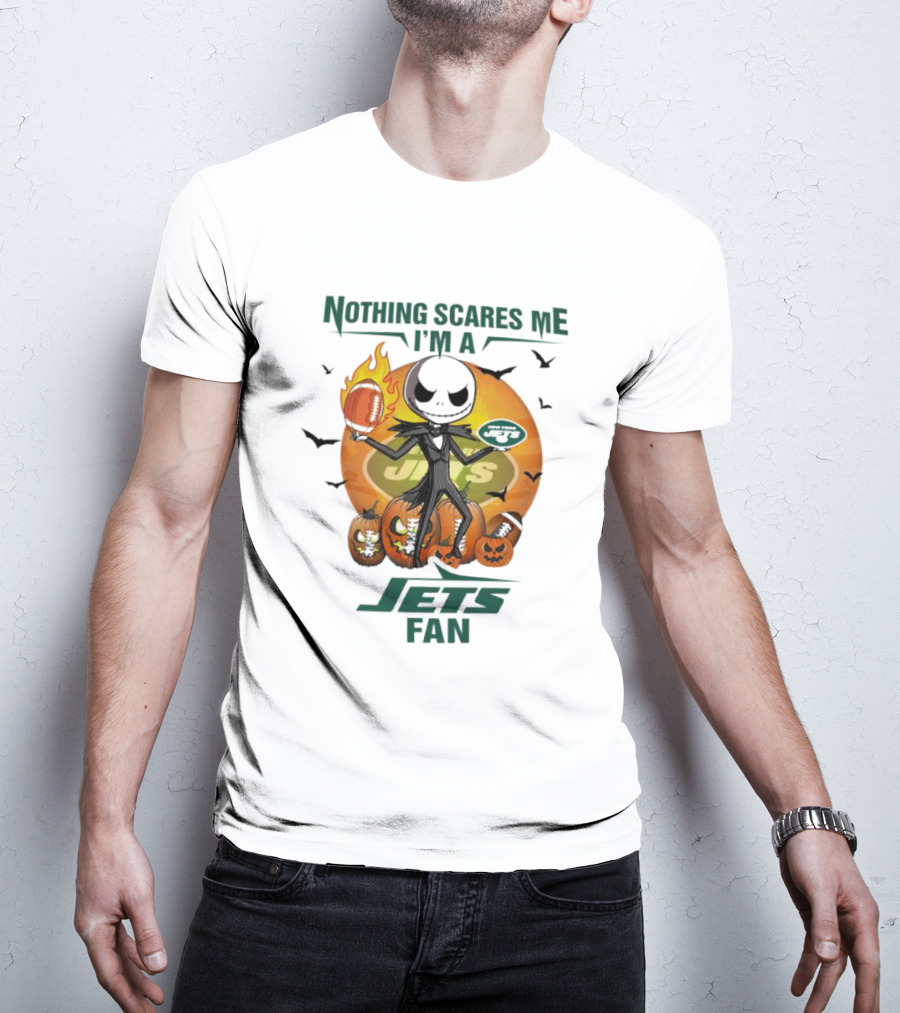 Jack Skellington Nothing Scares Me I'm A New York Jets Fan Halloween Pumpkins Football T-Shirt