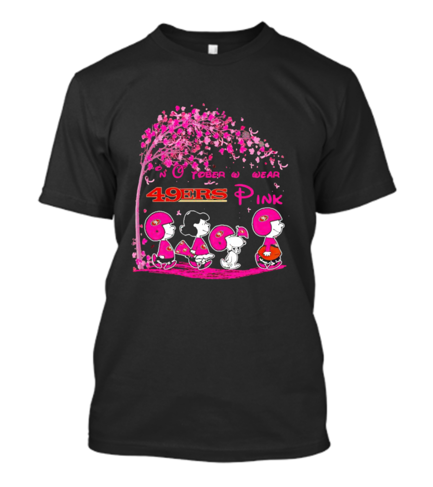 San Francisco 49ers Pink October Peanuts Characters Breast Cancer Awareness T-Shirt