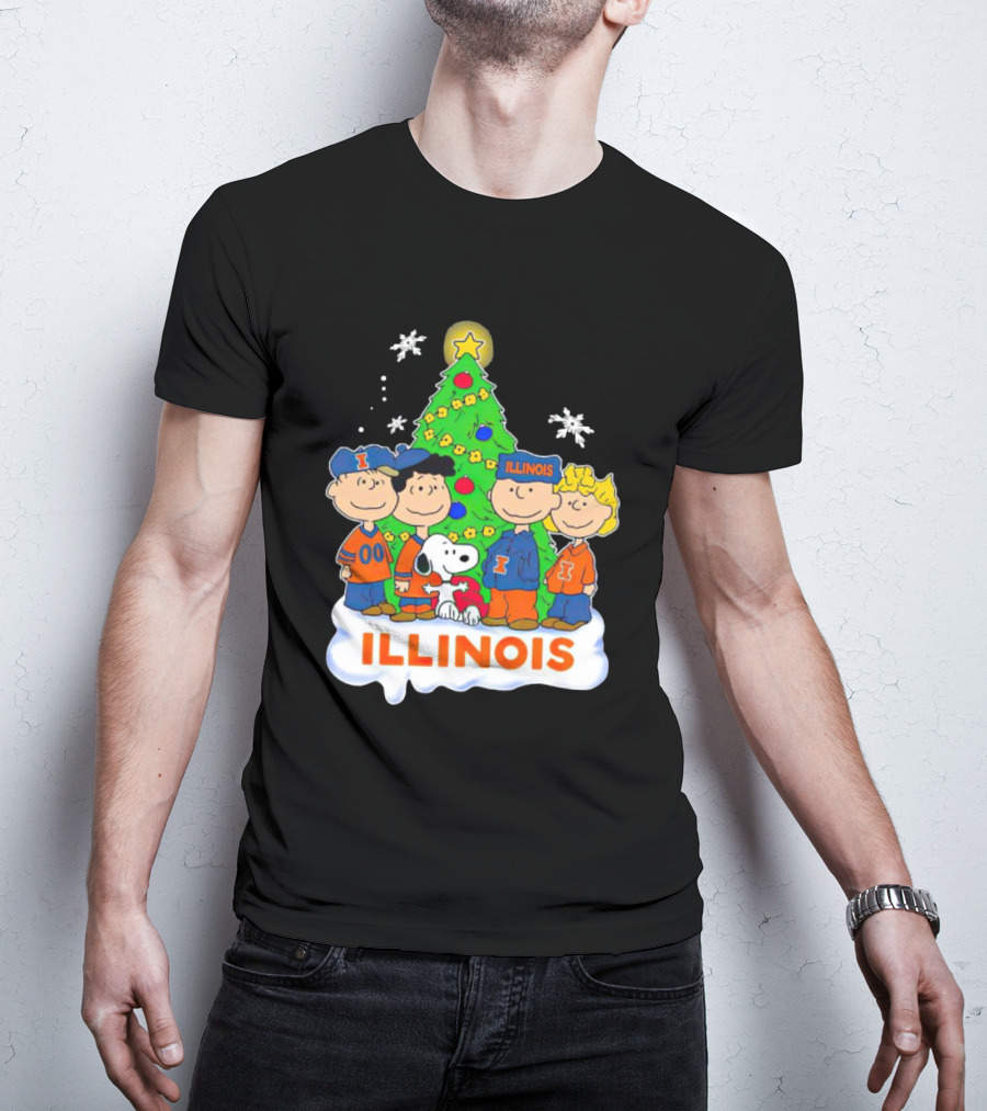 Peanuts Illinois Christmas Tree Celebrating Illinois Fighting Illini With Snoopy And Friends T-Shirt