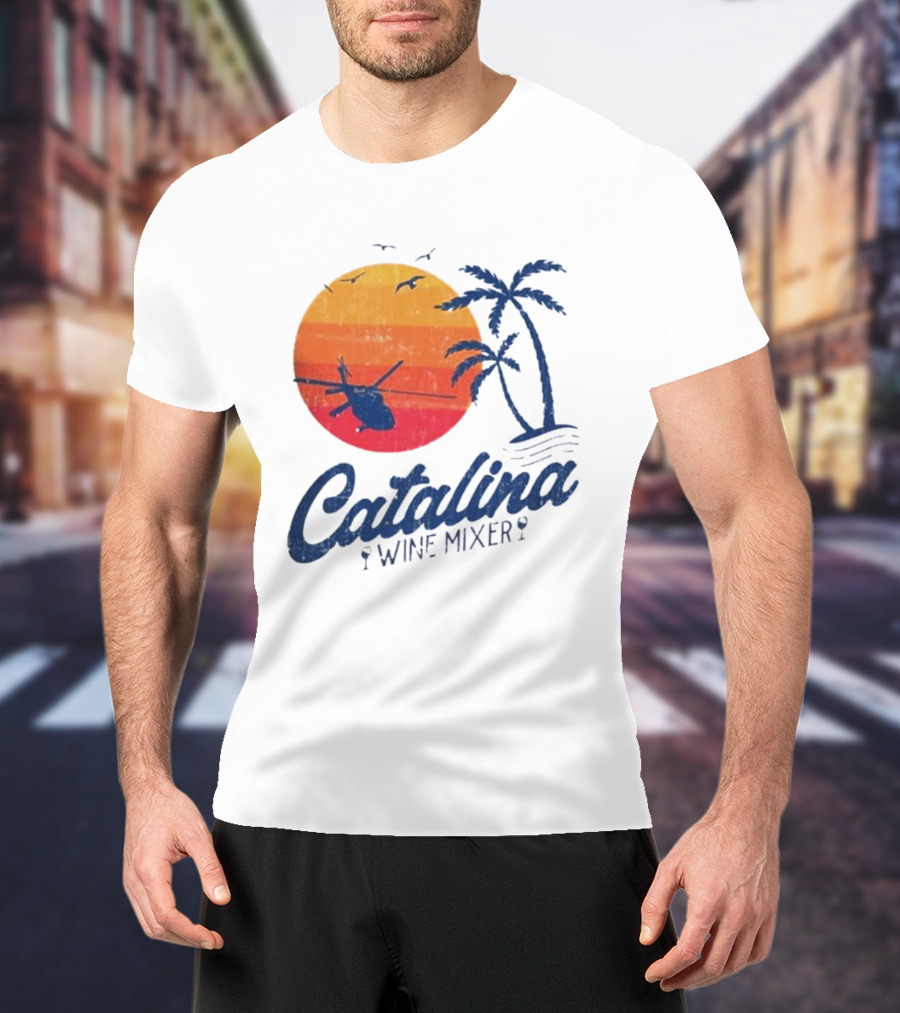 Catalina Wine Mixer Helicopter Sunset Palm Trees T-Shirt