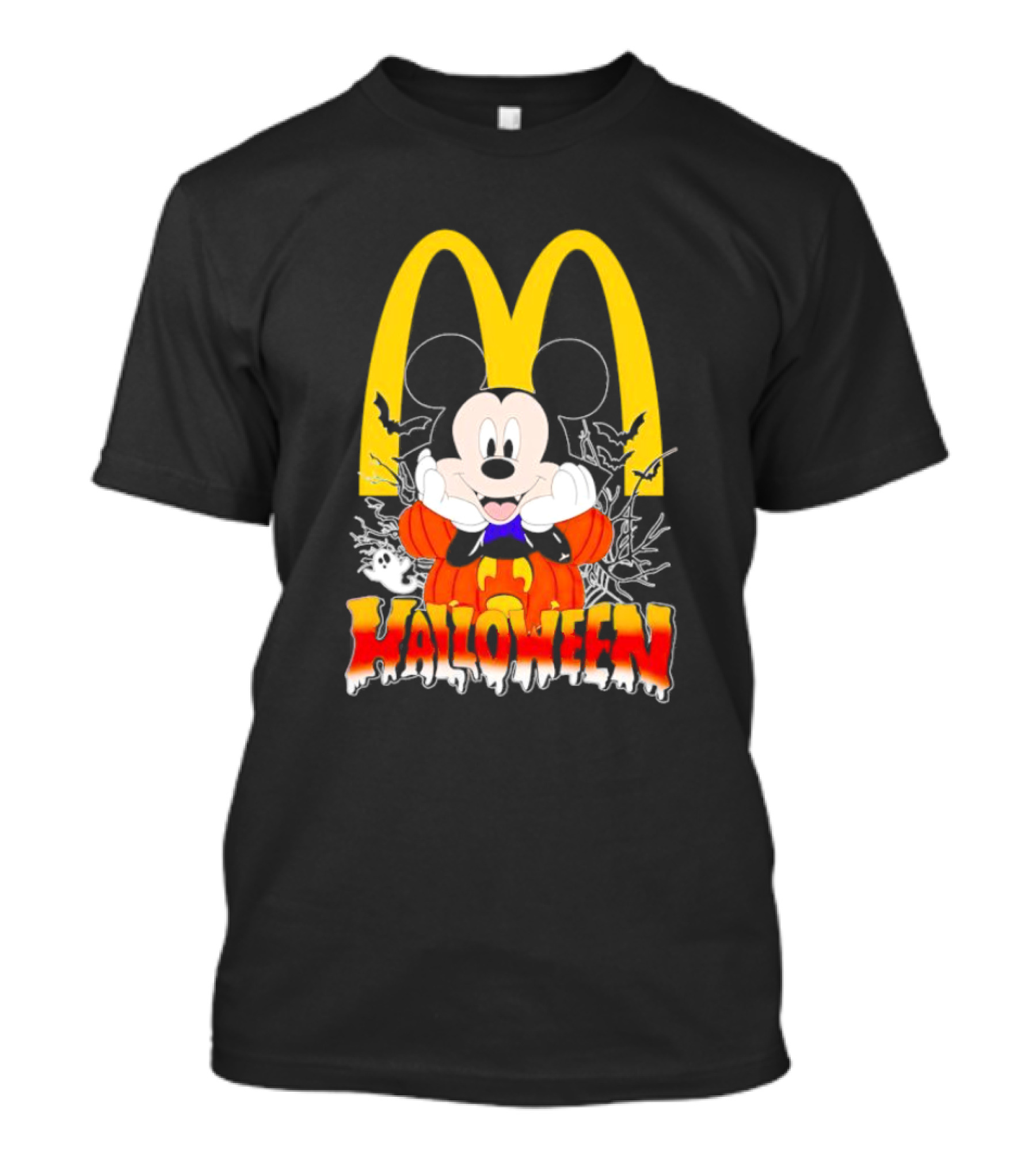 Mickey Mouse Halloween Pumpkin McDonald's Logo With Bats T-Shirt