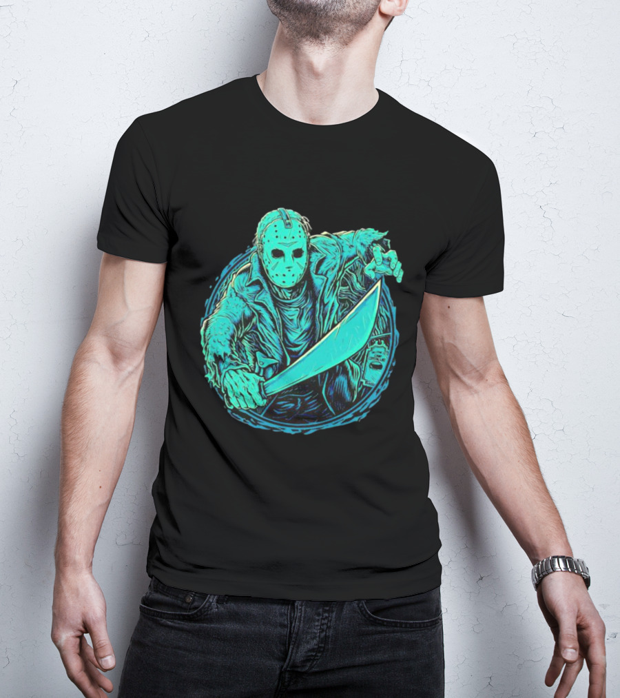 The Crystal Lake Slasher Jason Voorhees Mask And Machete T-Shirt