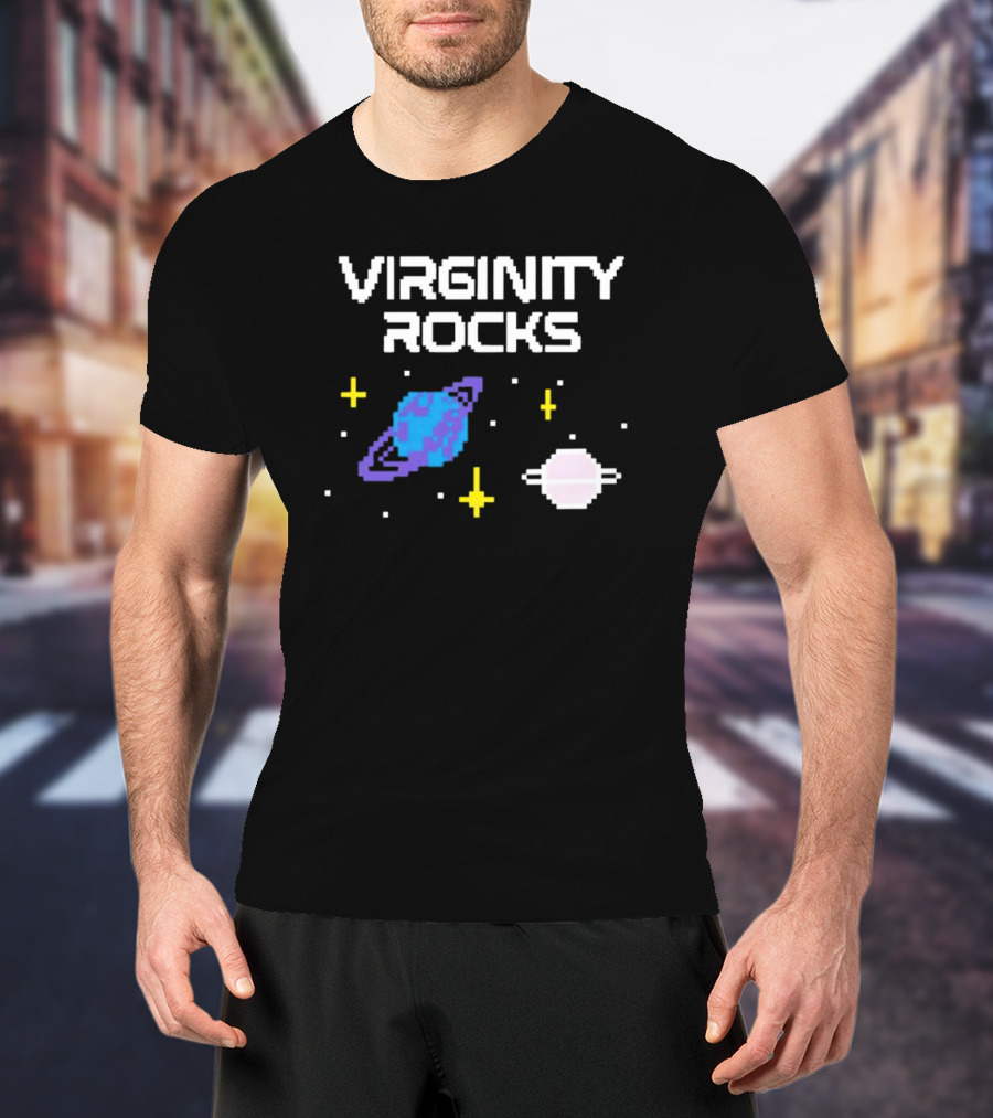 Virginity Rocks Pixel Space Planets And Stars T-Shirt