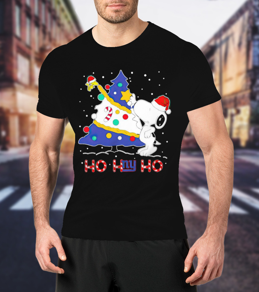 Snoopy Woodstock Christmas Tree Ho Ho Ho New York Giants T-Shirt
