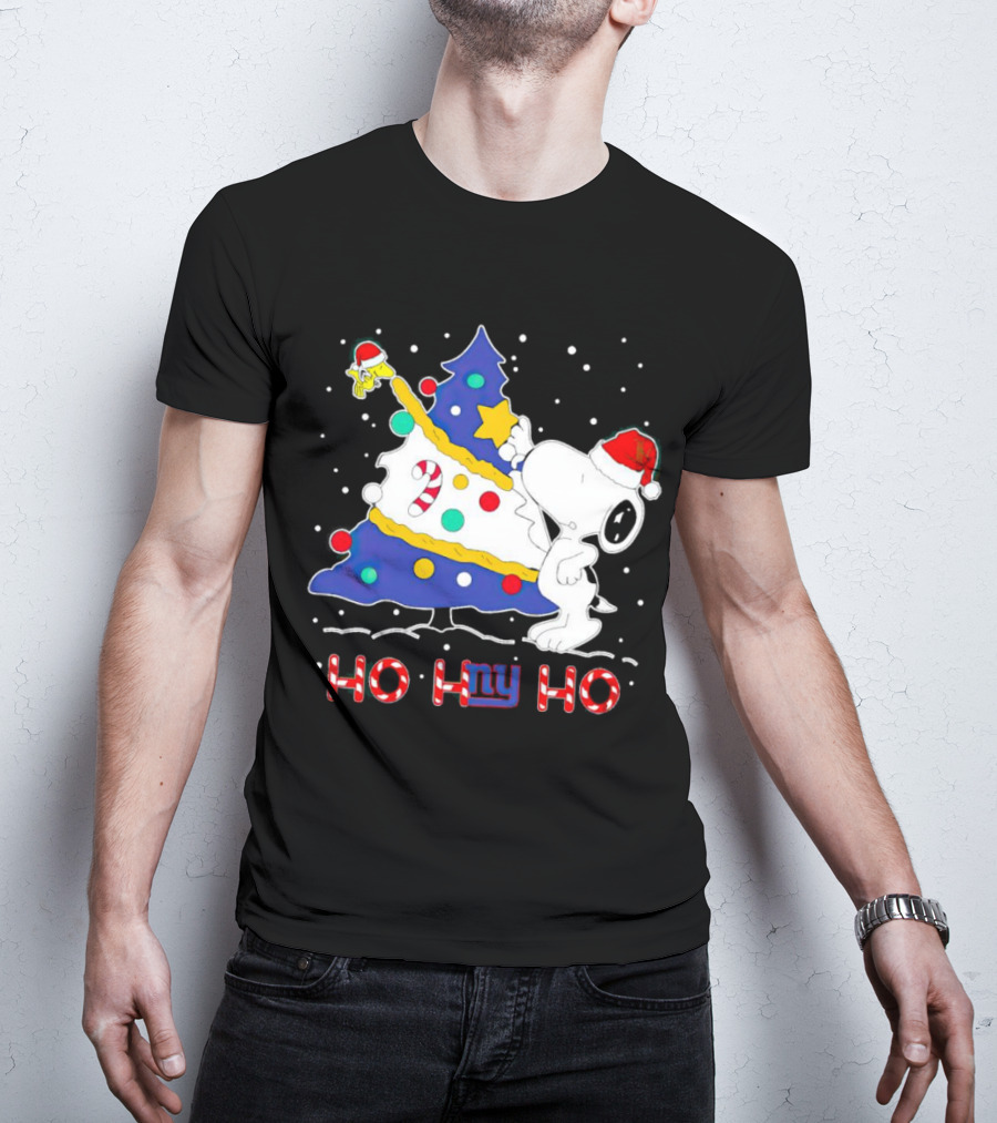 Snoopy Woodstock Christmas Tree Ho Ho Ho New York Giants T-Shirt