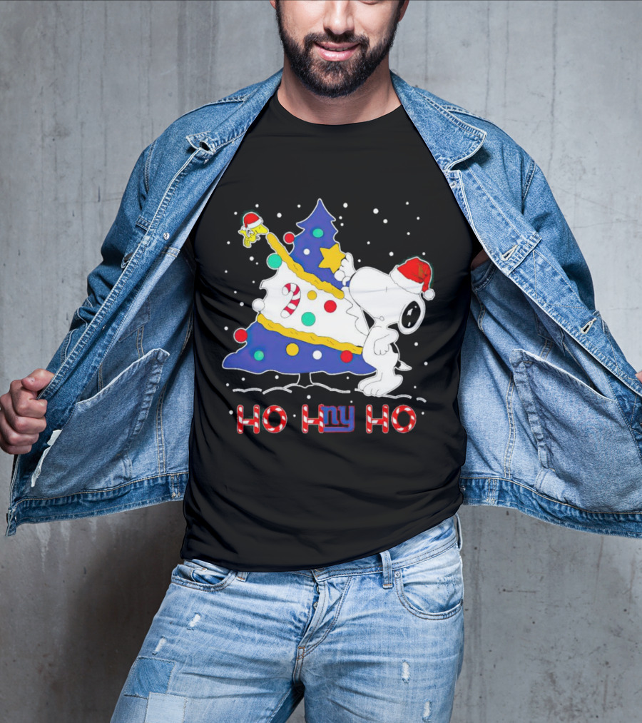 Snoopy Woodstock Christmas Tree Ho Ho Ho New York Giants T-Shirt