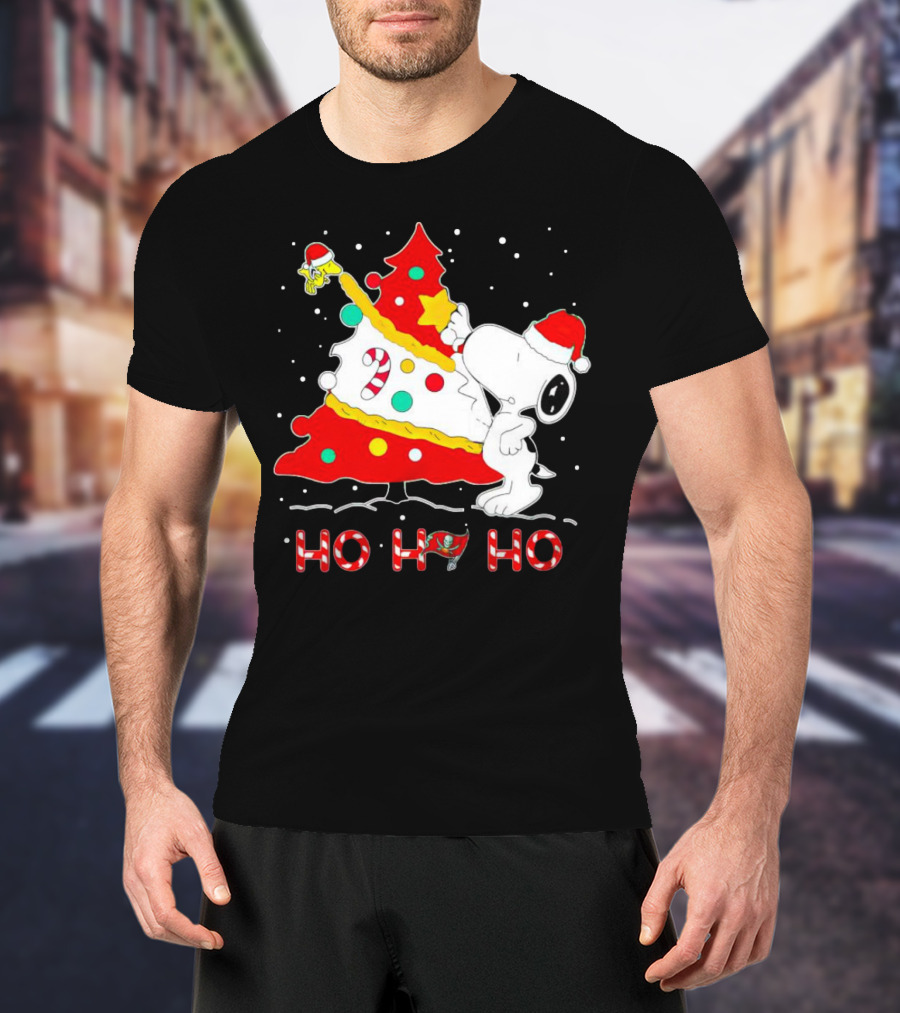 Snoopy And Woodstock Ho Ho Ho Christmas Tampa Bay Buccaneers T-Shirt