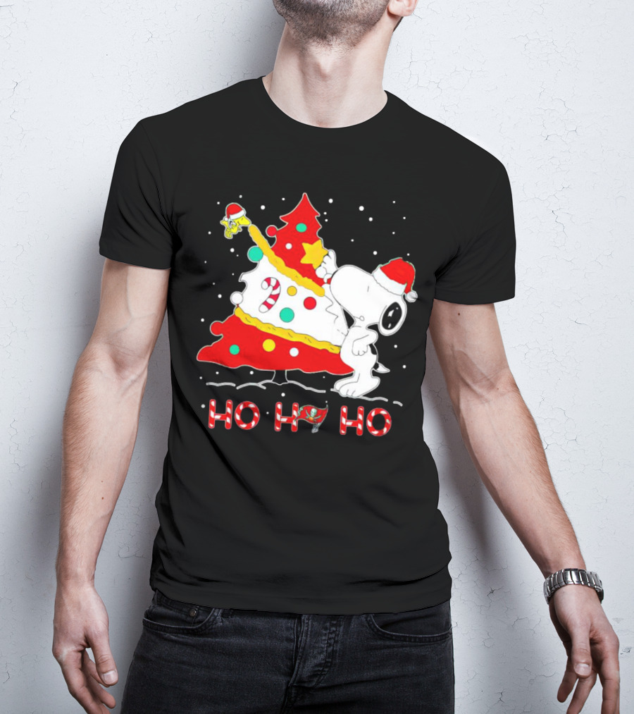 Snoopy And Woodstock Ho Ho Ho Christmas Tampa Bay Buccaneers T-Shirt