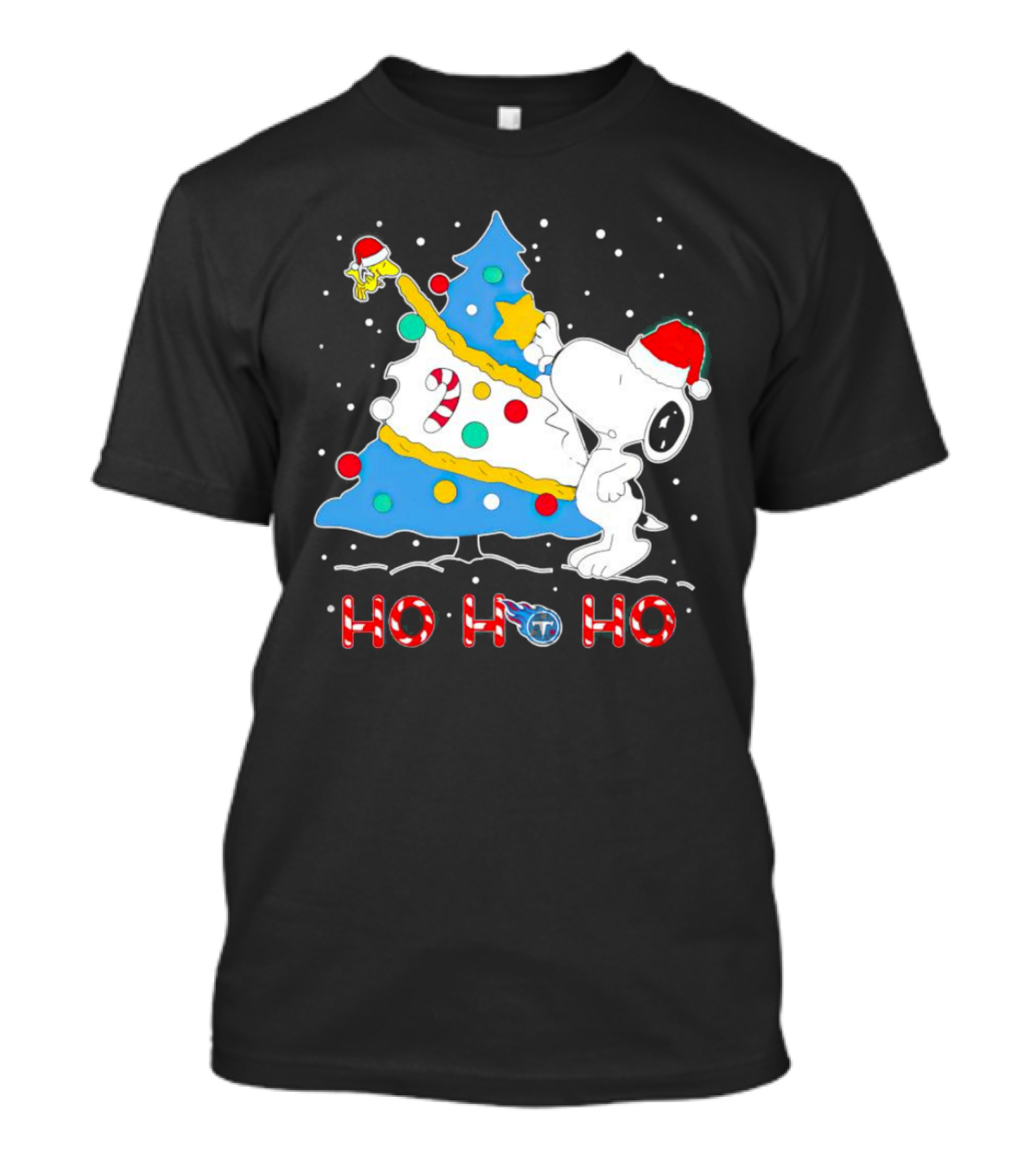 Snoopy And Woodstock Decorating Christmas Tree Tennessee Titans Ho Ho Ho T-Shirt