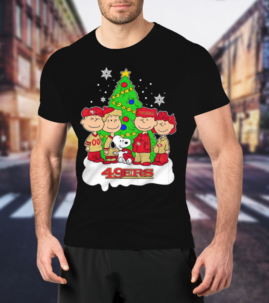 Peanuts Characters Christmas San Francisco 49ers Tree Snoopy Charlie Brown T-Shirt