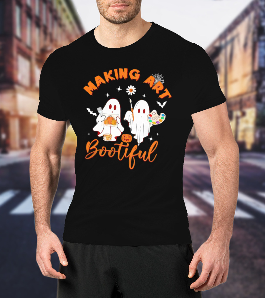 Making Art Bootiful Halloween Ghosts With Pumpkins And Paint Palette T-Shirt