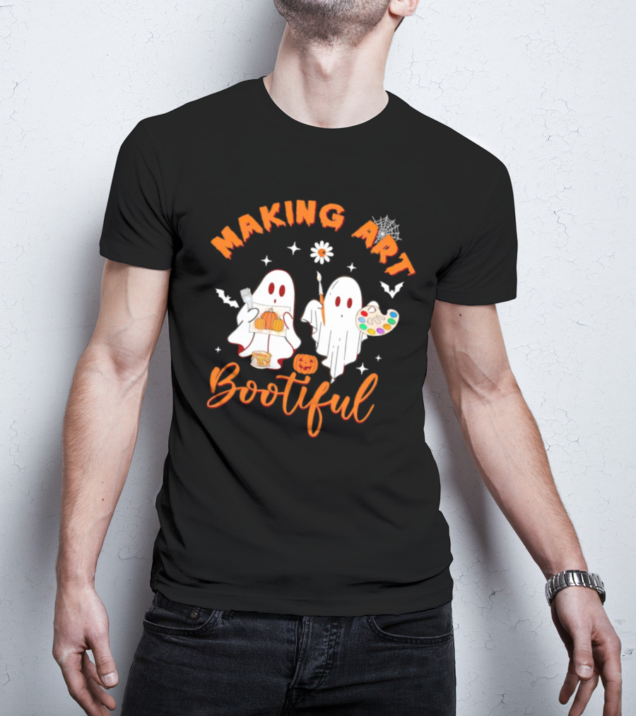 Making Art Bootiful Halloween Ghosts With Pumpkins And Paint Palette T-Shirt