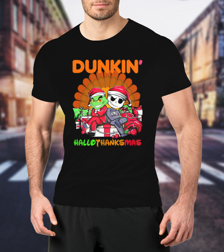 Grinch Jack Skellington Dunkin Hallo Thanks Mas T-Shirt