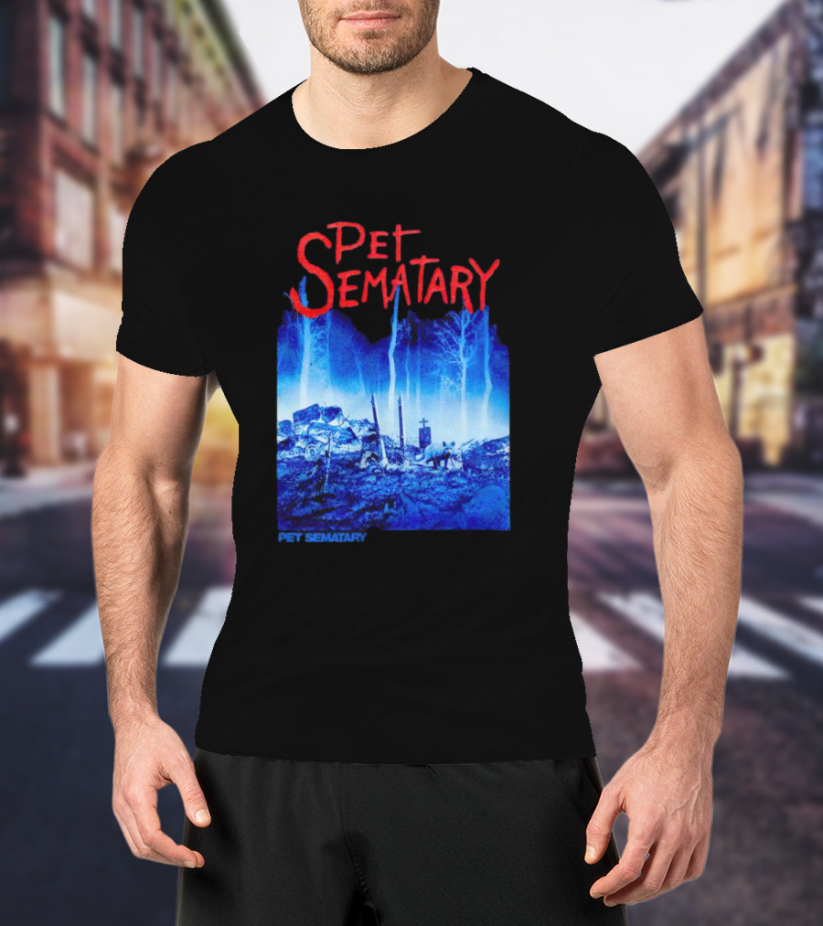 Pet Sematary Haunted Burial Ground Blue Forest Scene With Gravemarkers T-Shirt