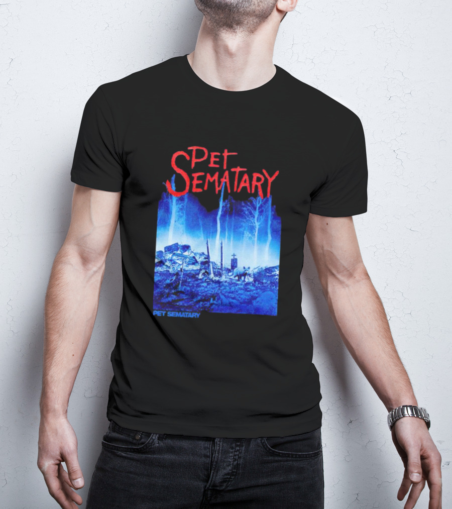 Pet Sematary Haunted Burial Ground Blue Forest Scene With Gravemarkers T-Shirt