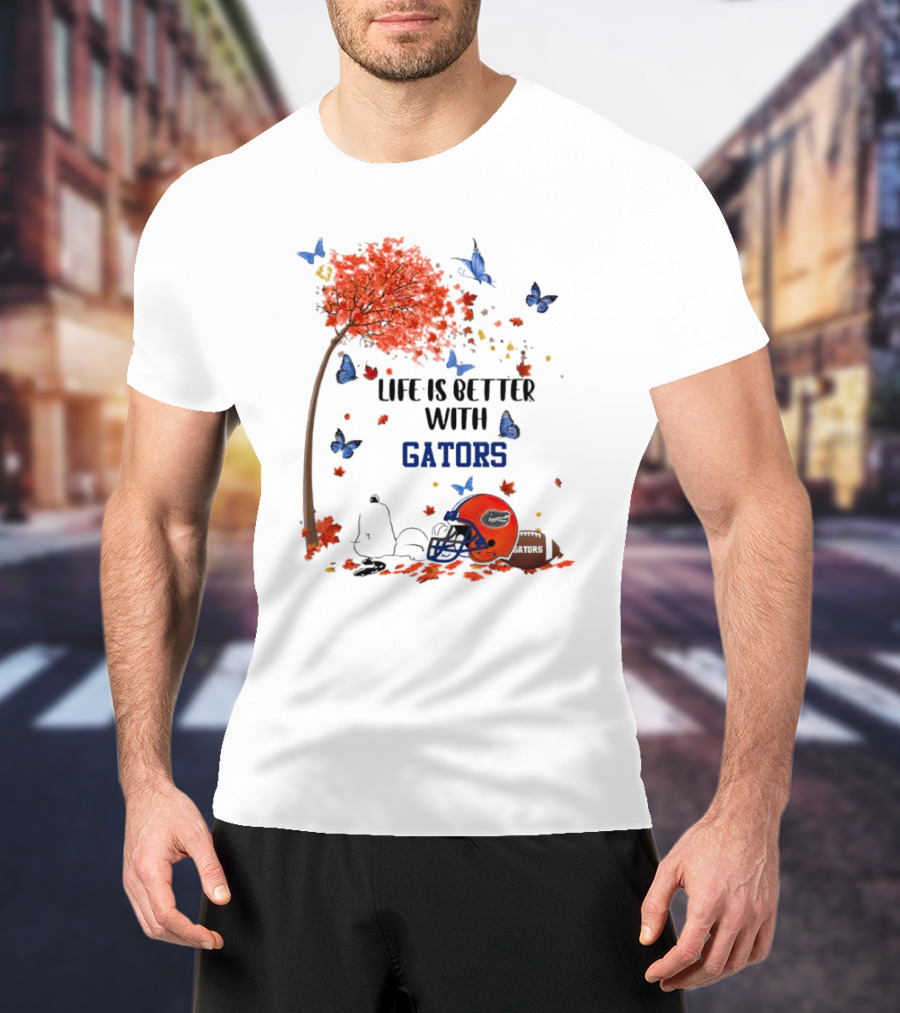 Life Is Better With Gators Snoopy Fall Leaves And Butterflies T-Shirt