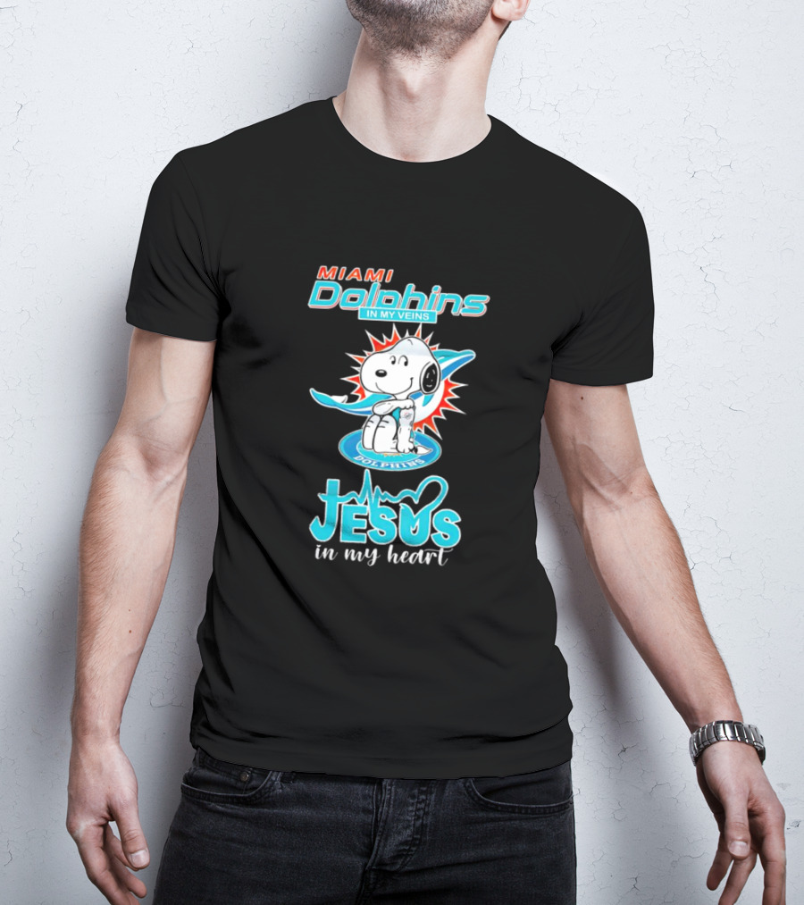 Snoopy Miami Dolphins In My Veins Jesus In My Heart T-Shirt