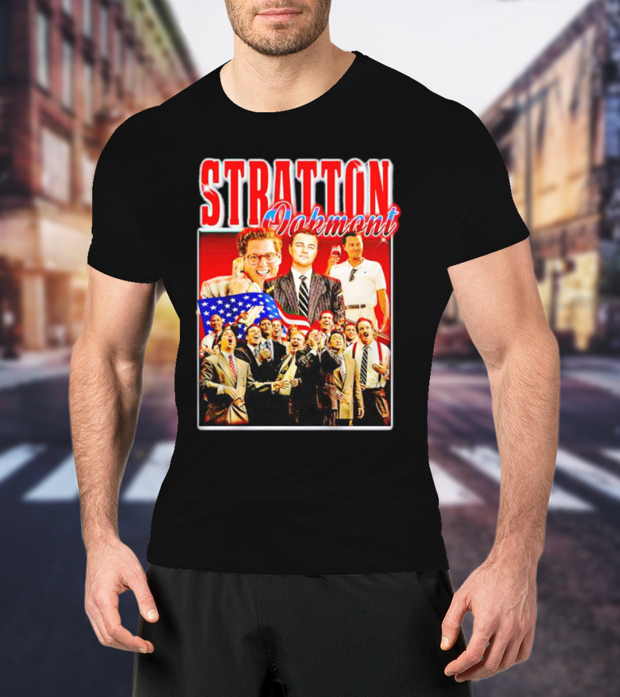 Stratton Oakmont Wall Street Patriotic Collage Scene T-Shirt