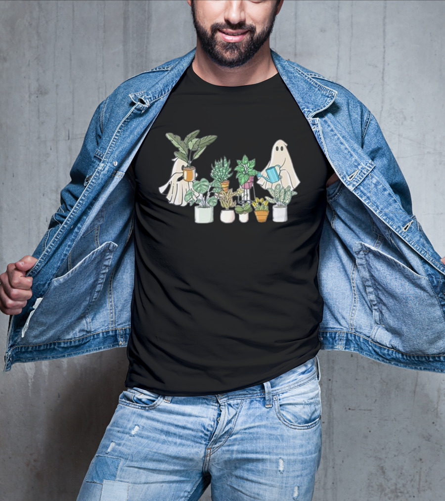 Ghost Plant Lady Halloween With Plant Pots T-Shirt