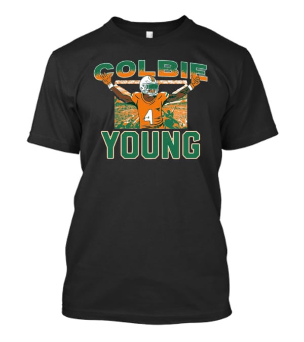 Colbie Young Number 4 Miami Hurricanes Football T-Shirt