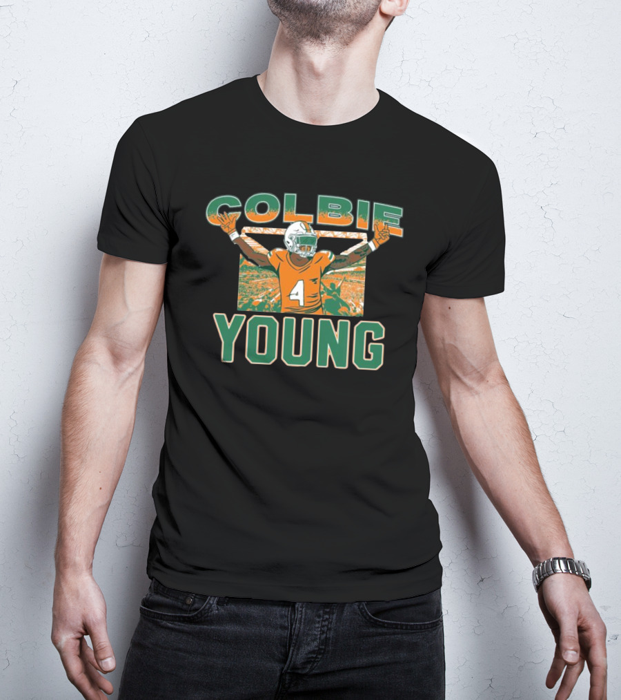 Colbie Young Number 4 Miami Hurricanes Football T-Shirt