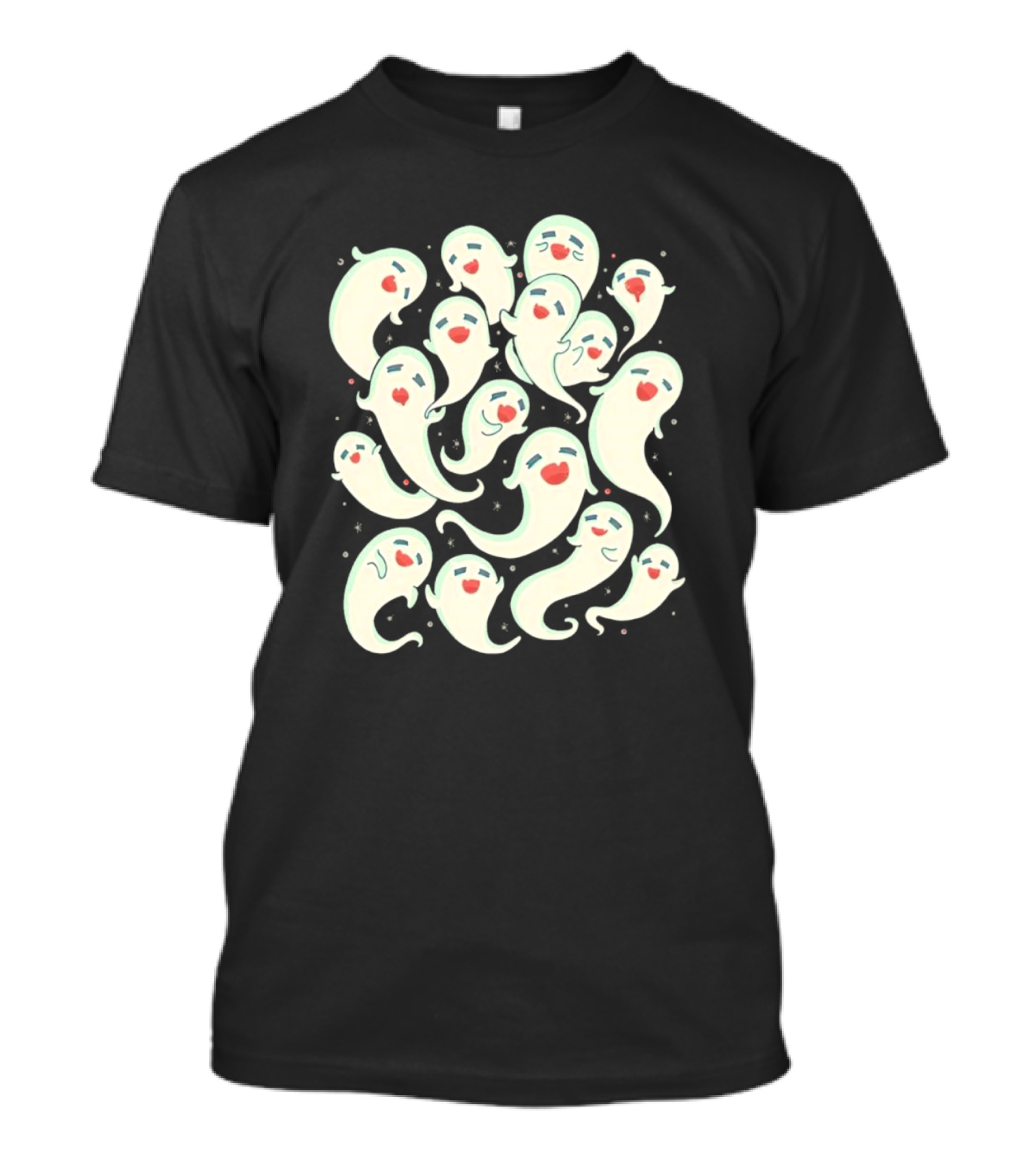 Spirited Squad Ghostly Gathering With Playful Faces T-Shirt