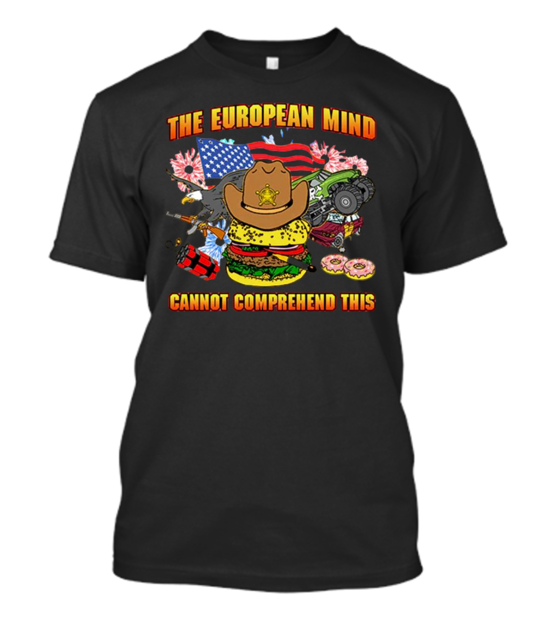 The European Mind Cannot Comprehend This American Symbols Collage T-Shirt