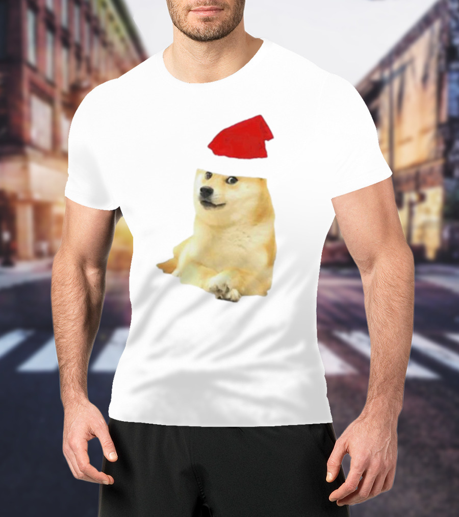 Dogecoin Christmas Santa Hat Meme T-Shirt
