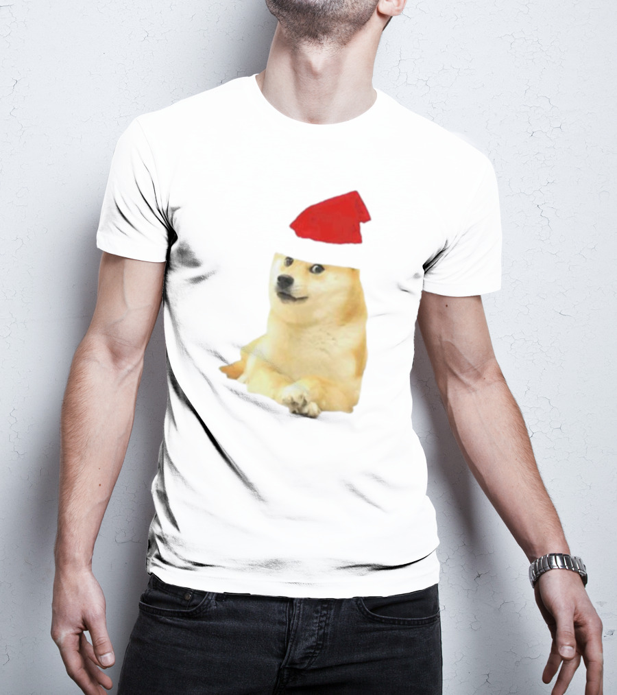 Dogecoin Christmas Santa Hat Meme T-Shirt