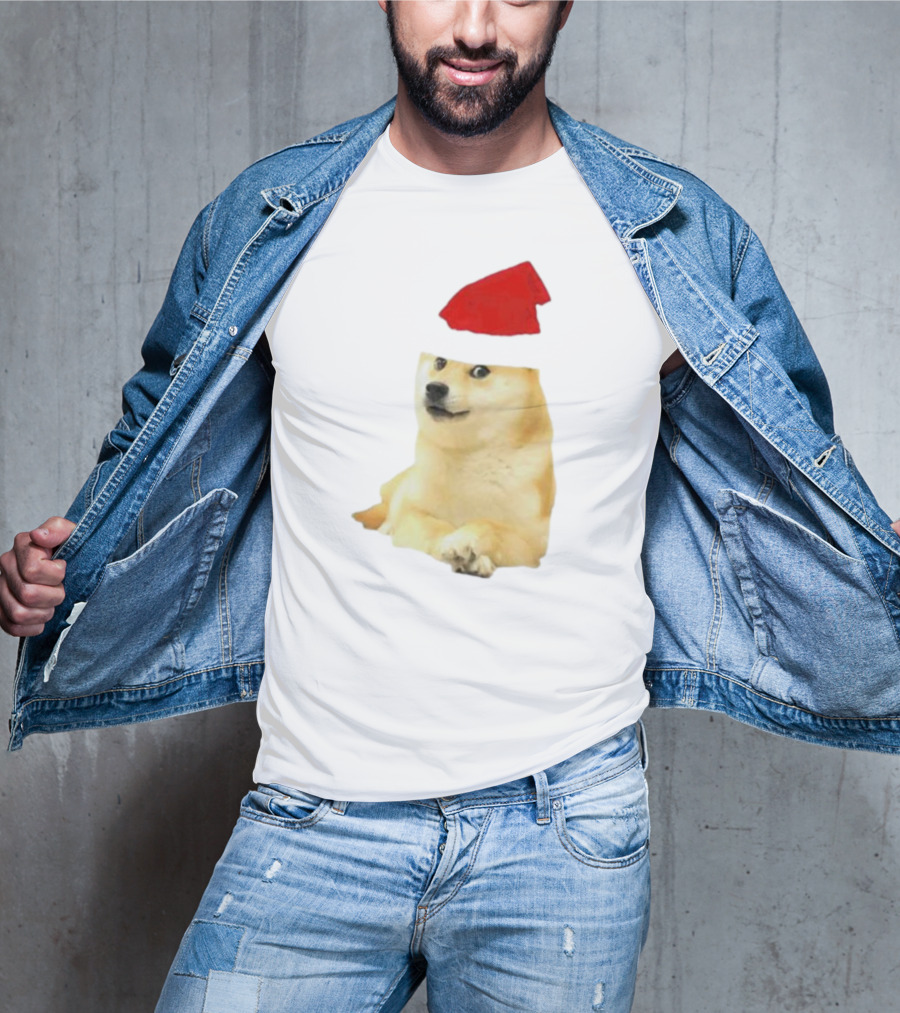 Dogecoin Christmas Santa Hat Meme T-Shirt