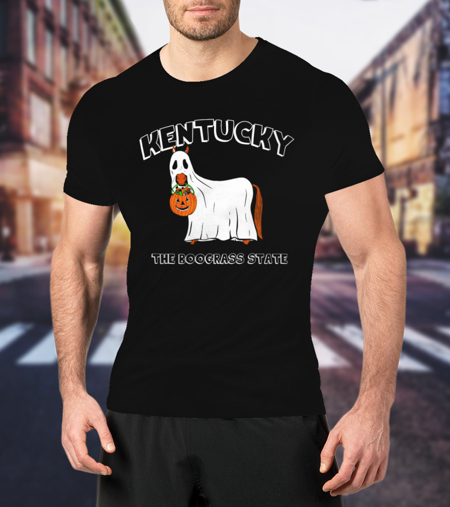 Kentucky Halloween Ghost Horse With Pumpkin Boograss State T-Shirt