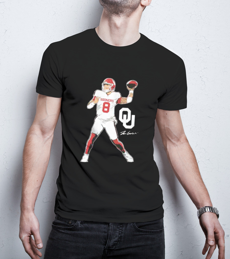 Oklahoma Sooners Football Dillon Gabriel Number 8 Superstar Pose Signature OU T-Shirt