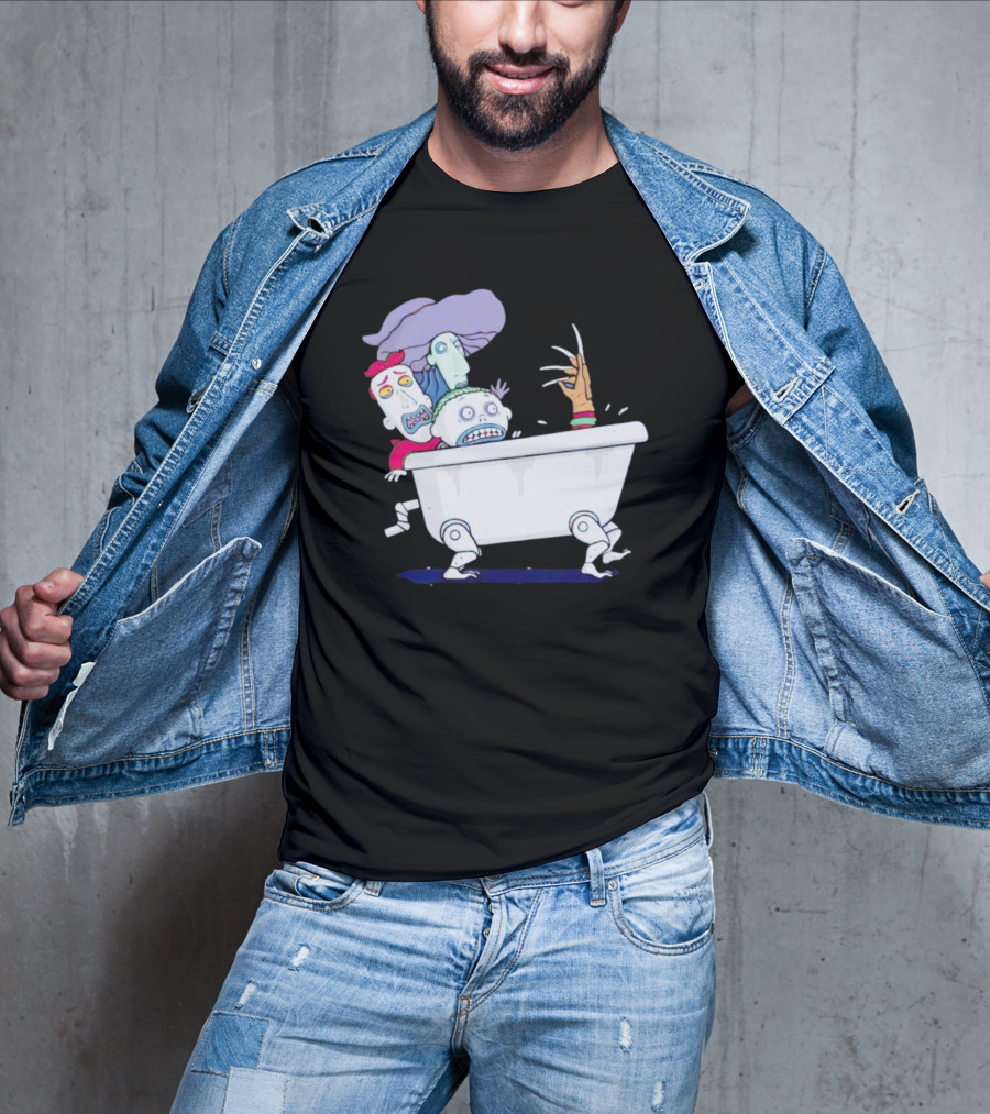 Halloween Scary Bathtub Cartoon Skeletons And Claw Hand T-Shirt