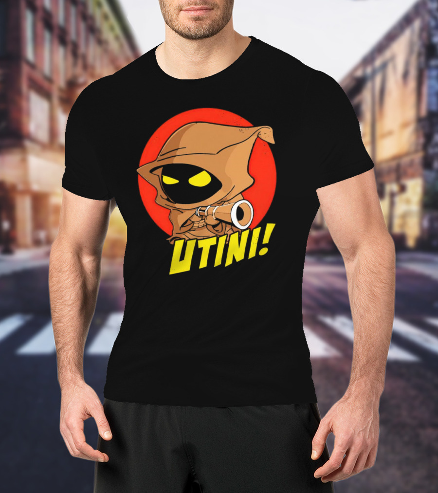 Jawa Star Wars Utini Character With Hood And Yellow Eyes T-Shirt