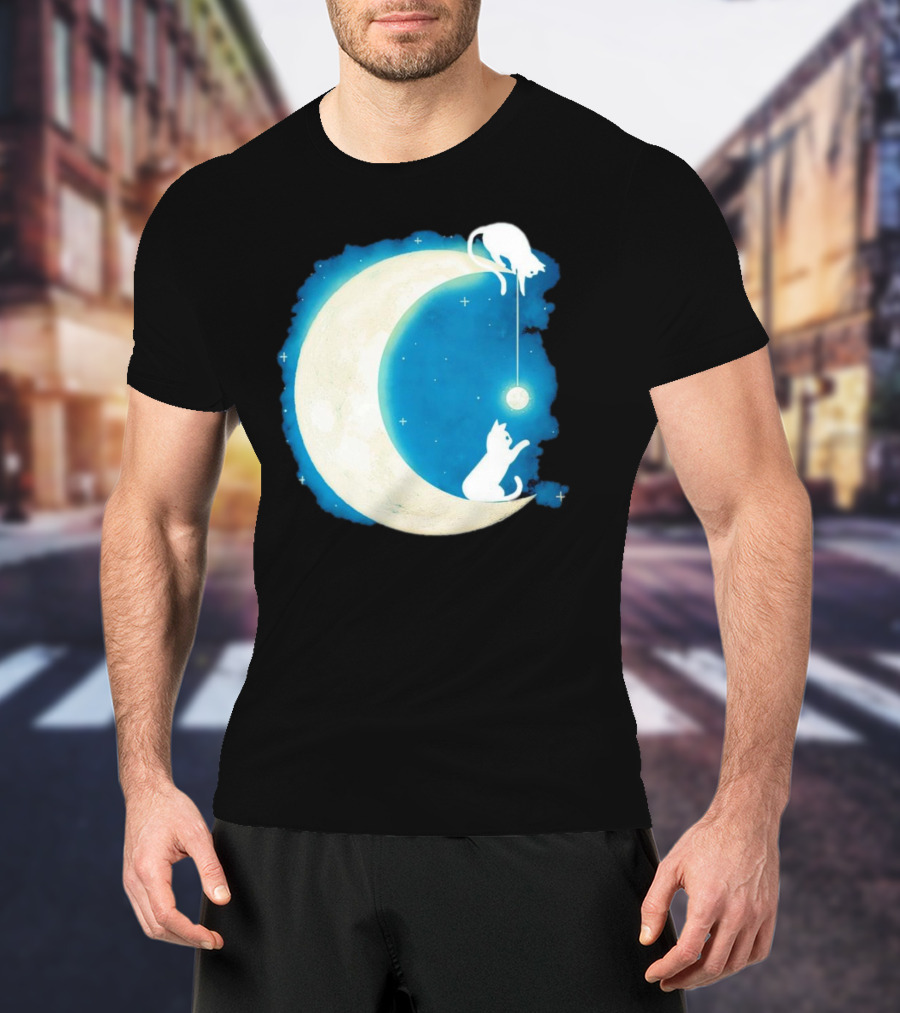 Moon Cat Playful Journey Celestial Light T-Shirt