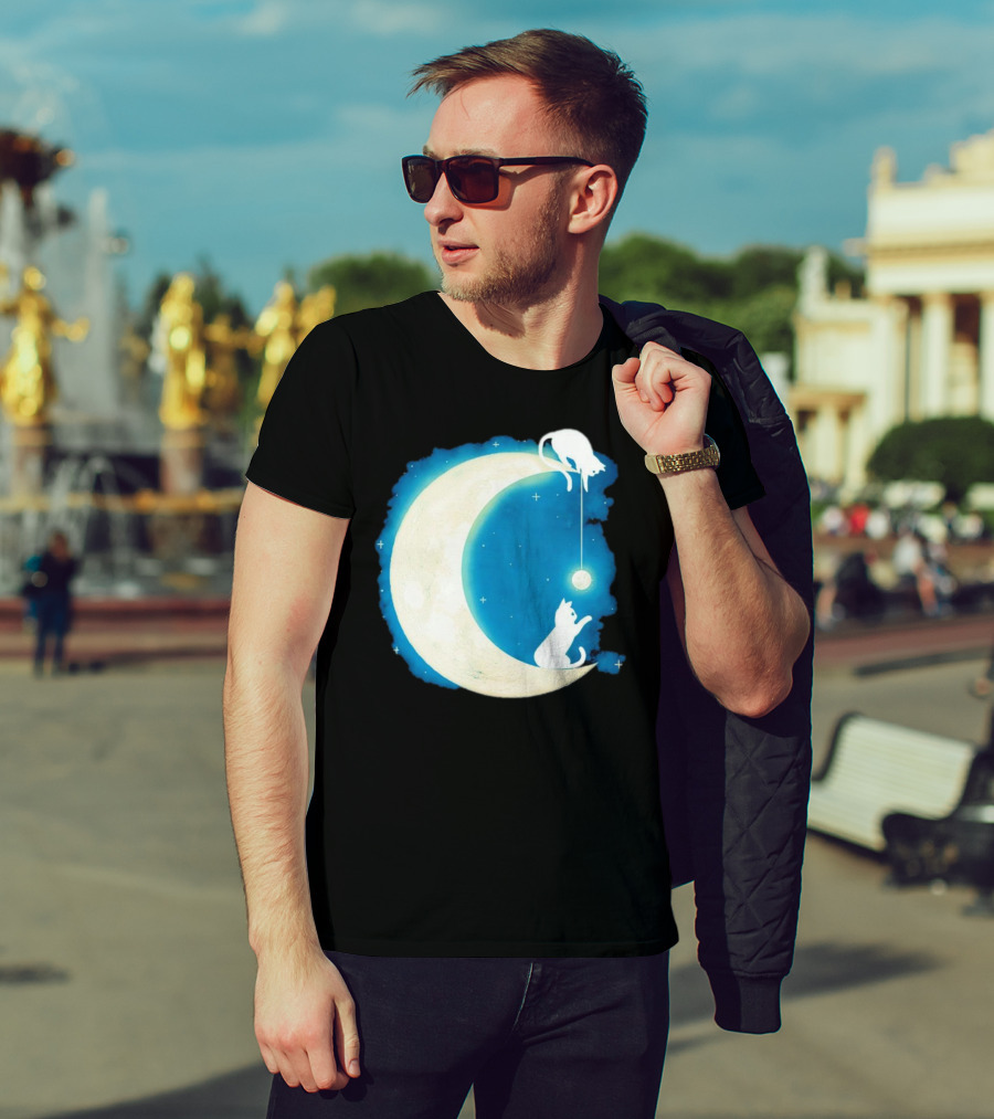 Moon Cat Playful Journey Celestial Light T-Shirt
