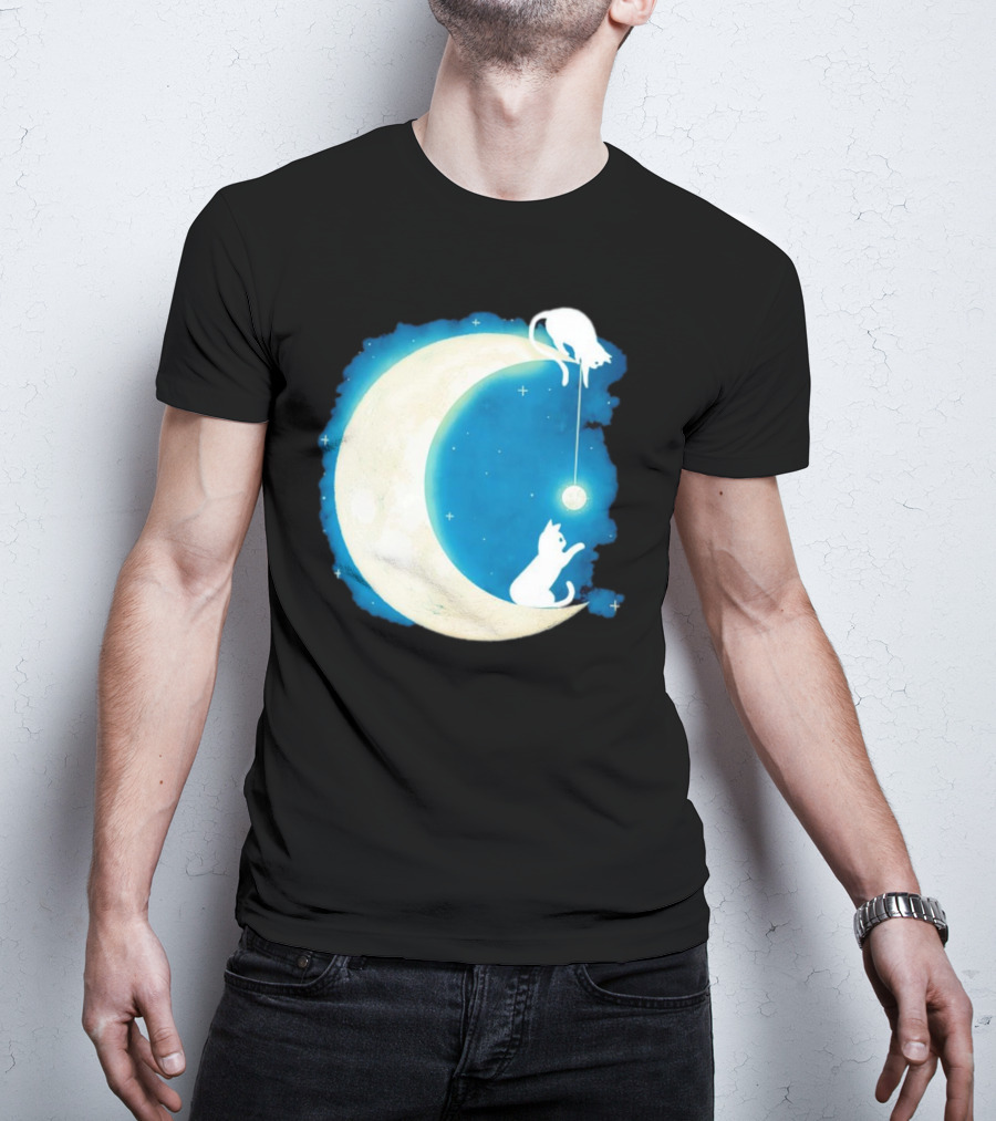 Moon Cat Playful Journey Celestial Light T-Shirt