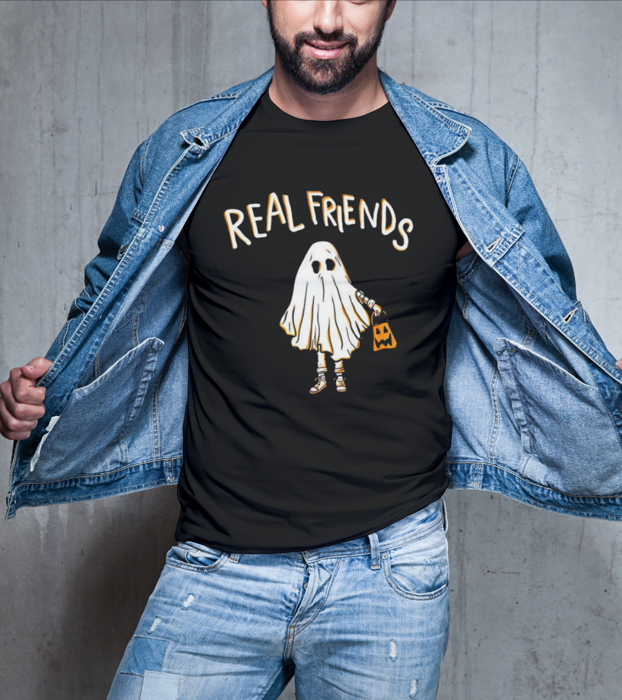 Real Friends Ghost With Jack O'Lantern Basket T-Shirt