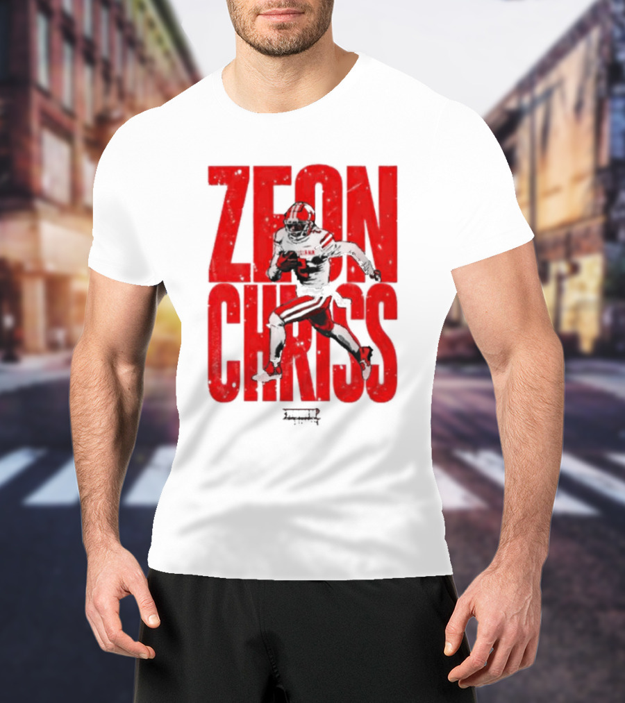 Zeon Chriss Football Caricature In Red Text And Black T-Shirt
