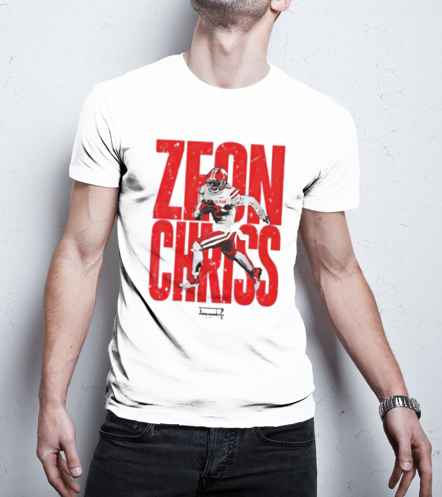 Zeon Chriss Football Caricature In Red Text And Black T-Shirt