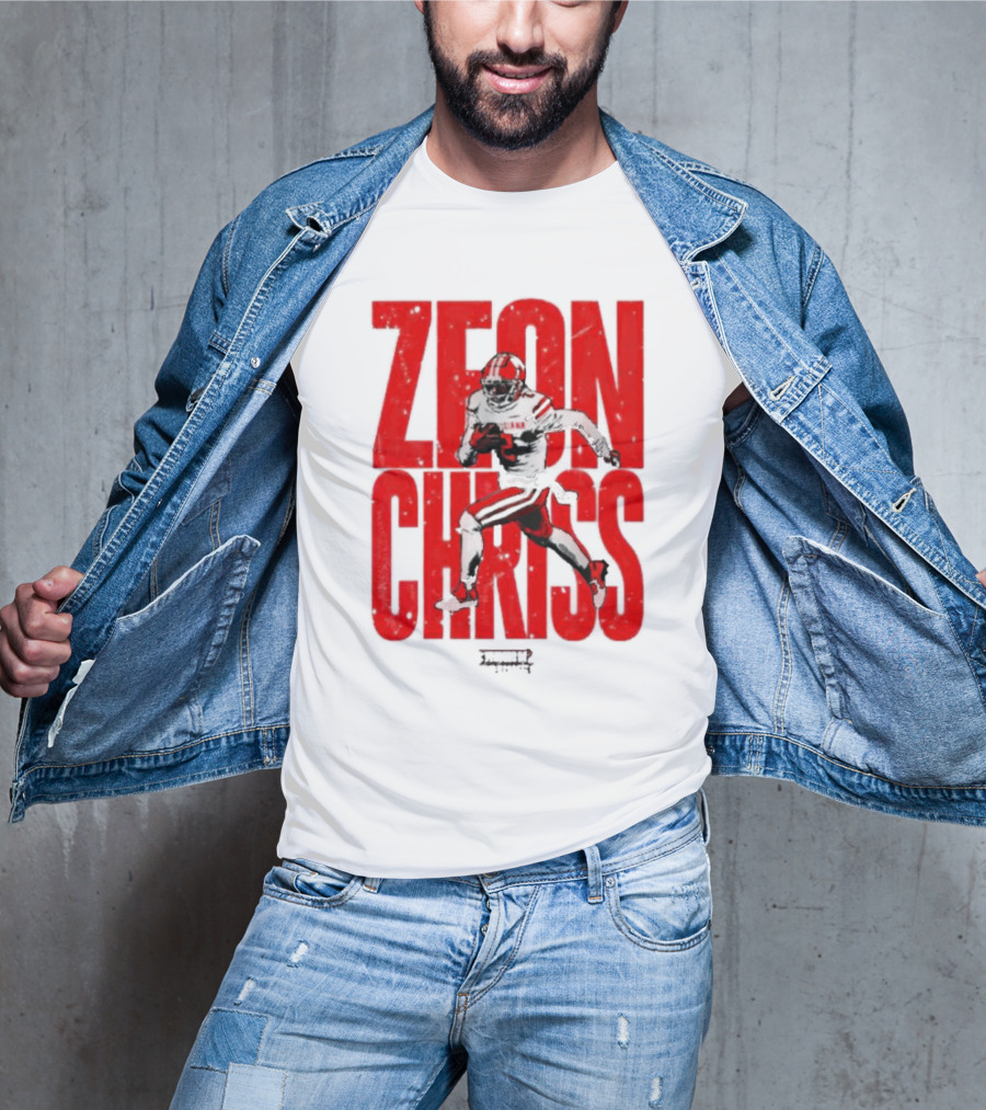 Zeon Chriss Football Caricature In Red Text And Black T-Shirt